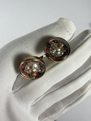 Vtg Cuff Links Austria Gold-Tone Spinning Roulette Wheel Casino SPINS!