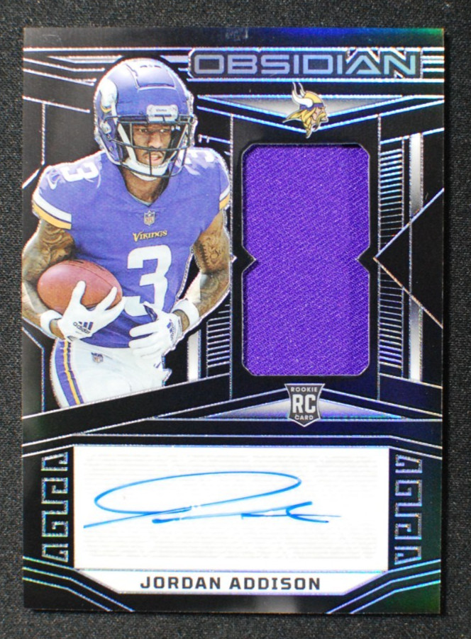 🌟 JORDAN ADDISON - 2023 Panini Obsidian Jumbo Jersey AUTO RPA Rookie RC /199