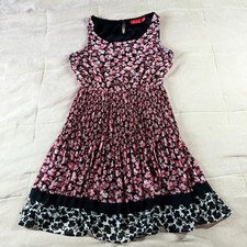 Elle Black Pink Size S Floral Fit & Flare Lined Boho Flowy Knee Length Dress