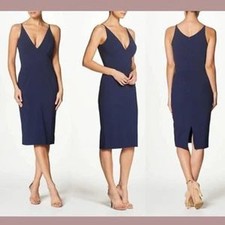 NWT Dress The Population Lyla M Womens Bodycon Midi Dress V-Neck Sleeveless Blue