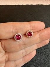 Lab Grown Ruby Stud Earrings 0.5 Carat Halo Earrings 18K Rose Gold Plated S925