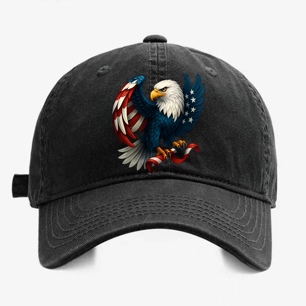 Washed Freedom Hat Patriotic Bald Eagle US Flag Wings Vintage American Dad Cap