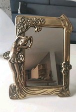 Ancien Miroir Table/Coiffeuse Style Art Nouveau. Décor Ballerine En Laiton 25x18