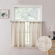 Tollpiz Short Linen Tier Curtains Rod Pocket Semi Sheer Half Kitchen Curtain Bur