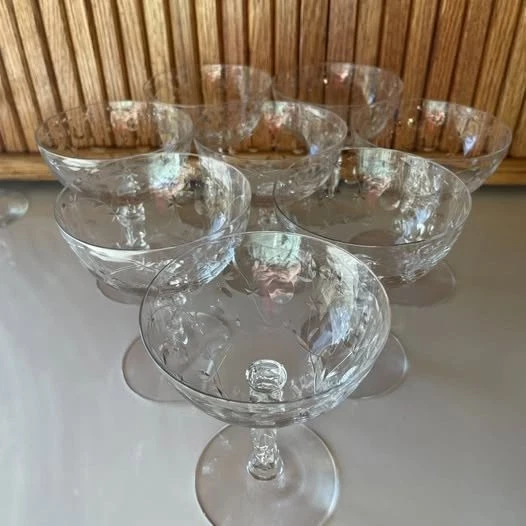 Set Of 8 Fostoria Christiana Low Sherbert/Cocktail Glasses Etched - Image 2 of 4