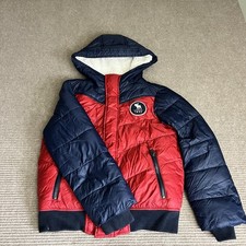 Abercrombie Kids Coat Youth 7/8 Blue Red Hooded Sherpa Lined Parka Winter Warm