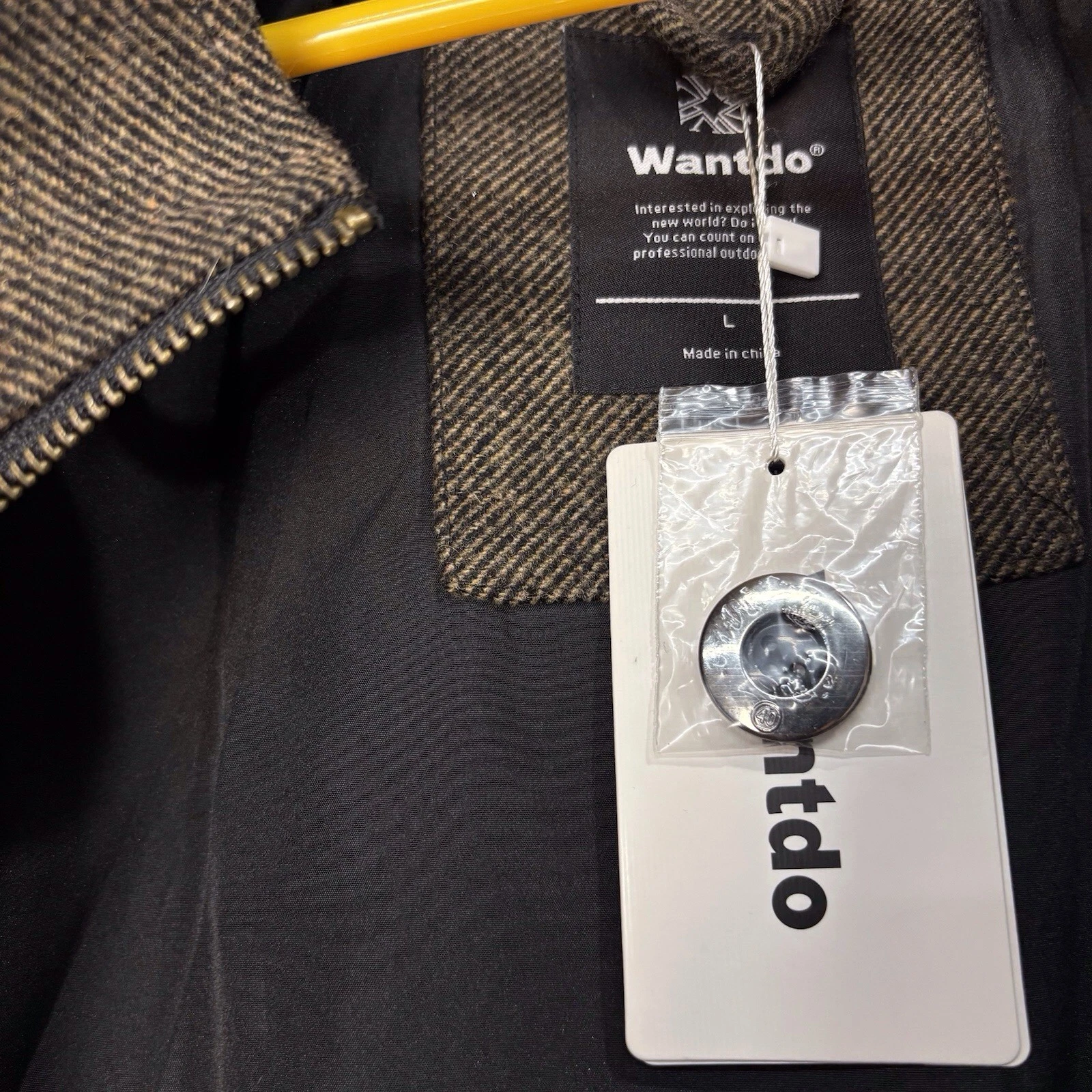 Wantdo Wool Blend Pea Coat Jacket Trench Coat Men L Herringbone Tweed Brown NEW - product detail image 12