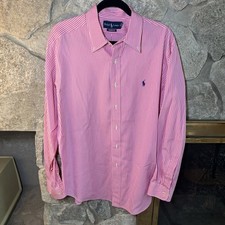 POLO RALPH LAUREN 17 34/ 35 Pink/White Stripe Sport Shirt Cotton Button Collar