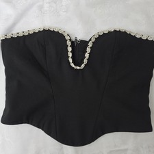White Fox Black Rhinestone Trim Strapless Bustier Corset Top NWT Women's Medium