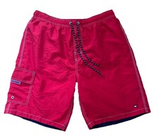 Tommy Hilfiger Mens Trunks Bathing Suit Shorts Pockets Red Large