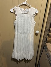 Calvin Klein White Eyelet Ruffle Sleeve Tiered Ladies Dress - Size 4