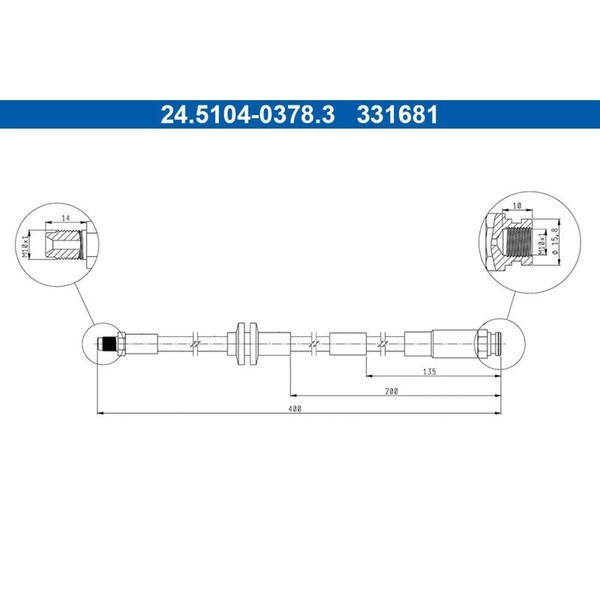 ATE 24.5104-0378.3 Bremsschlauch FüR Fiat Abarth Lancia 500C 595C 695C Panda-image