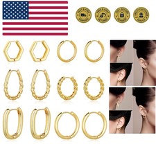 Chunky Hoop Earrings Set 14K Gold Plated Hoop Earrings for Women Hypoallergen...