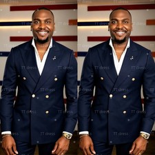 Navy Men Suits Wedding Groom Tuxedo Formal Business Peak Lapel Prom Blazer Pant