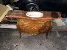 French Louis XV Style Bombe Bathroom Vanity Marble Top Porcelain Sink + Faucet