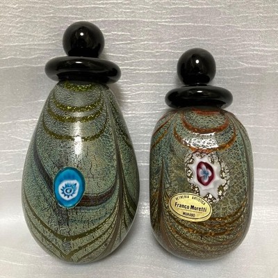 Murano Glass Franco Moretti Perfume Bottle Set of 2 Interior Italy
