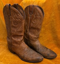 Justin Men  s Brown Leather Cowboy Boots - Size 12 D Vintage Decor