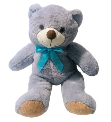  TEDDY Bear Gray  22'' With Blue Bow - very Good Condition 