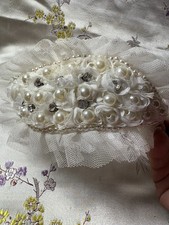 Ivory Lace Pearl Beaded Headband Bridal Wide Padded Wedding Vintage Bride