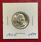 1941 D Washington Silver Quarter, Gem Uncirculated.