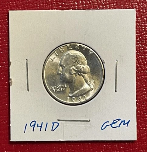 1941 D Washington Silver Quarter, Gem Uncirculated.