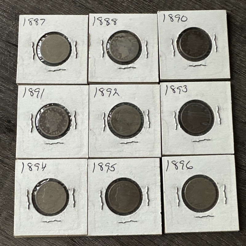 1887 1888 1890 1891 1892 1893 1894 1895 1896 Liberty V Nickel 5 No Cents
