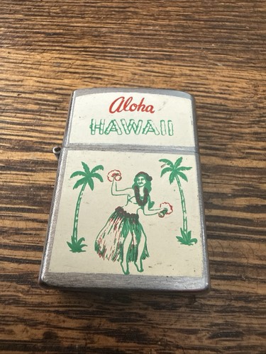 Vintage 1960s Aloha Hawaii Dancing Hula Girl  My-Lite Korea Chrome Lighter