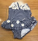 Little Me Girls Gingham One Piece Swimsuit Navy White Ruffle Bow 18M — photo 2