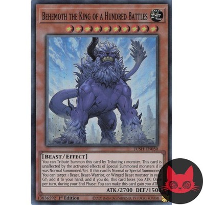 Yugioh Behemoth the King of a Hundred Battles JUSH-EN050 Super Rare 1st Ed NM
