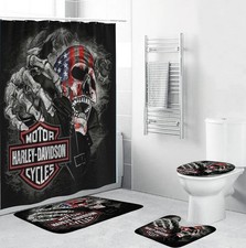 Perfect Skull In Love Harley Davidson Bathroom Sets or Shower Curtain.