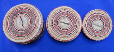 Vintage Mini Handwoven Round Rattan Basket With Lid/ Box Decor 3 Pieces