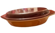 Vintage Pyrex 1.5 Qt Divided Casserole Dish 063 Gold Brown Lid Milk Glass USA
