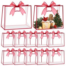 12 Pcs Clear Gift Bags 12" x 10" x 5" Plastic Gift Wrapping Bag with Handles ...