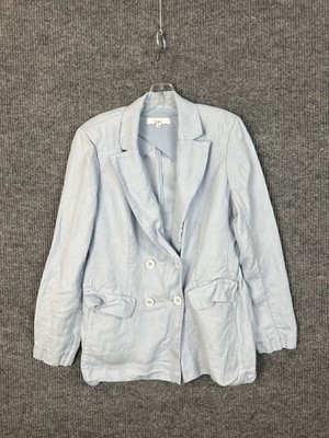 Rosetta Getty X RTR Blue Double Breasted Blazer Size 8 Linen Blend Button Up