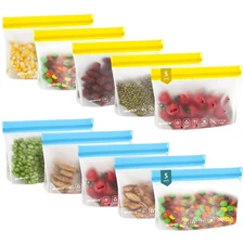 IDEATECH 10-Pack Reusable Snack Bags, Dishwasher Safe, Leakproof Freezer Bags