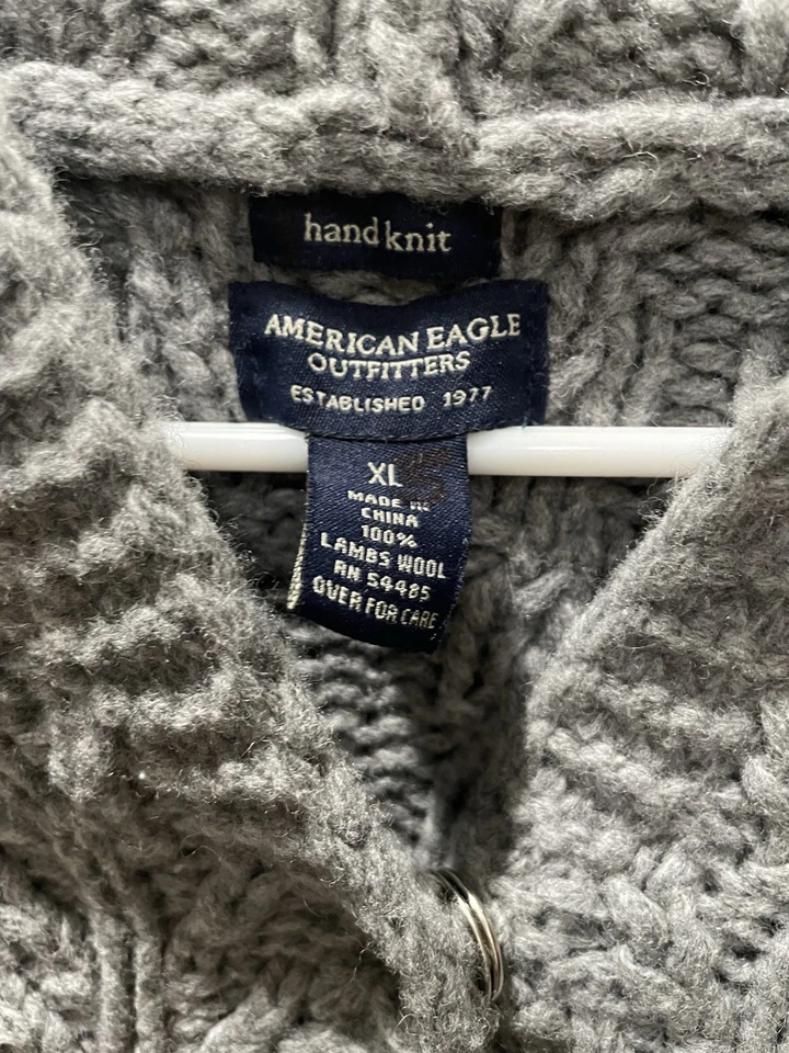 Vintage American Eagle 100% Wool Hand Knit Cardigan, XL - Image 3 of 4