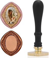 Vintage Frame Wax Seal Stamp, 3D Relief Brass Sealing Stamp with Wood Handle, De