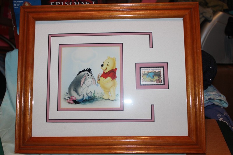 Vintage Disney Framed and Matted Winnie the Pooh and Eeyore Print w/Stamp
