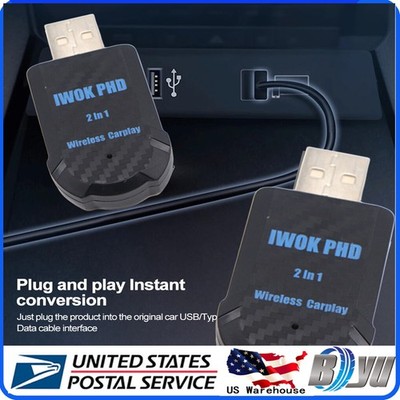USB Plug&Play 2 in 1 Wireless Carplay Adapter For Apple iOS Android Auto Smart 