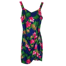 Leilani Vintage Hawaiian Wrap Front Dress Sz M Made in Hawaii Pineapple Hibiscus