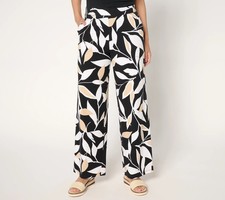 Denim Co. Beach Jersey Regular Full Length Wide Leg Pant Black Leaf XL A678638