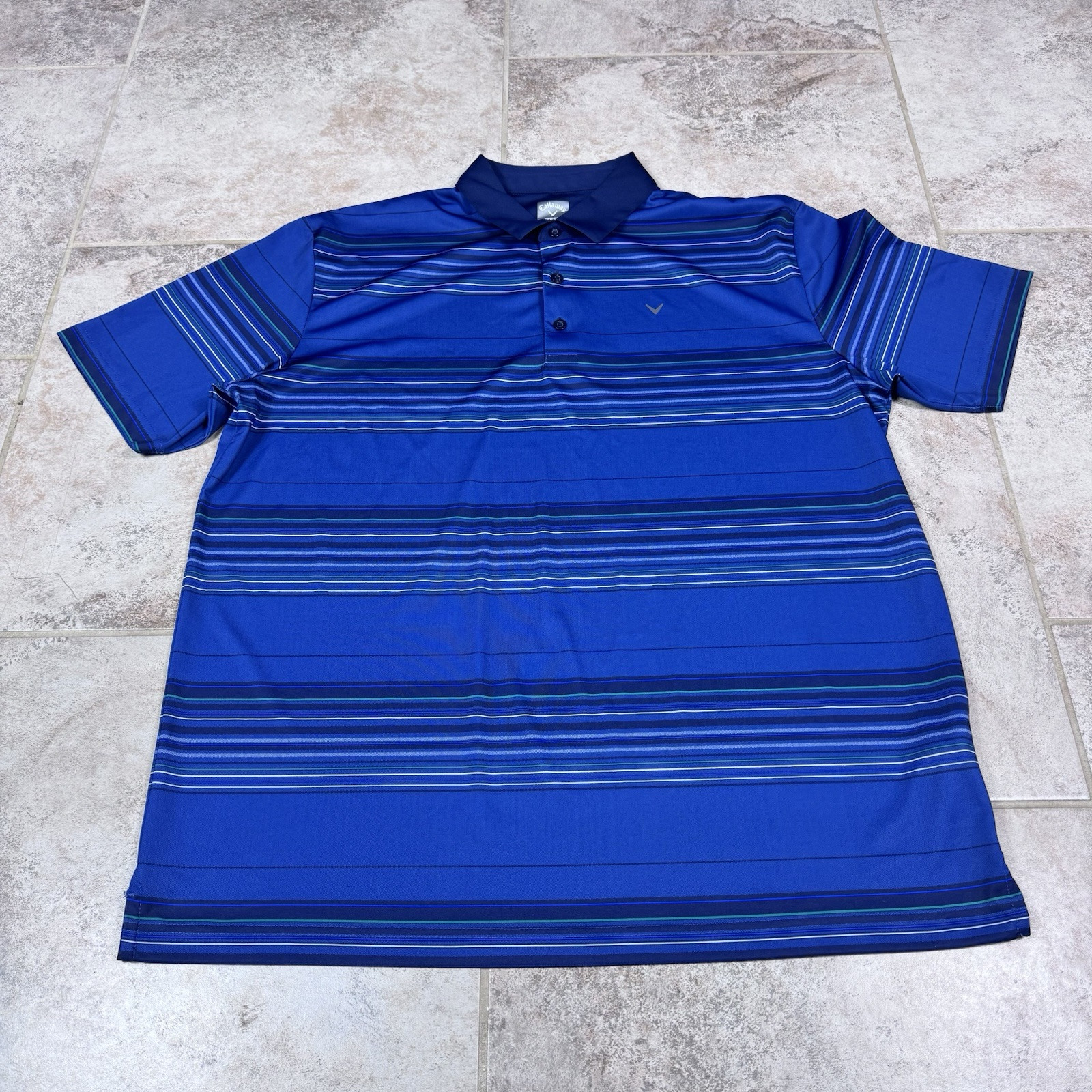 Callaway Men's XL Blue Dri UV Performance Golf Polo Short Sleeve Stripe-image