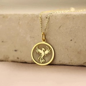 Authentic 14K Solid Yellow Gold Plated Phoenix Bird Beauty Charm Pendant Women's Necklace
