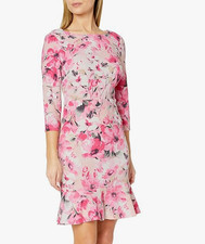 NWT Nine West Tutu Pink Floral Dress 16 Plus Ruffle Hem 3/4 Sleeve Knit Barbie