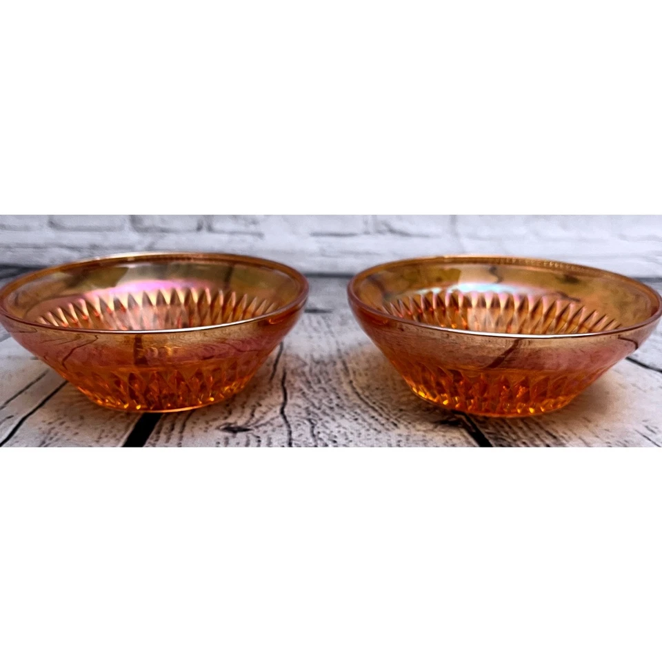 Juego de 2 cuencos pequeños vintage Jeannette Sunburst caléndula iridiscente carnaval Foto 2 de 4