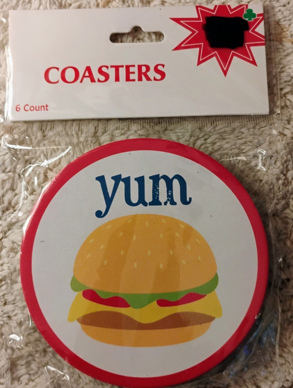 4" Burger  Cardboard Coasters - Pack of 6 Coasters  NEW