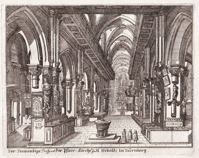 Nürnberg Nuremberg Sebalduskirche St. Sebald Kirche Innen engraving Boener 1702