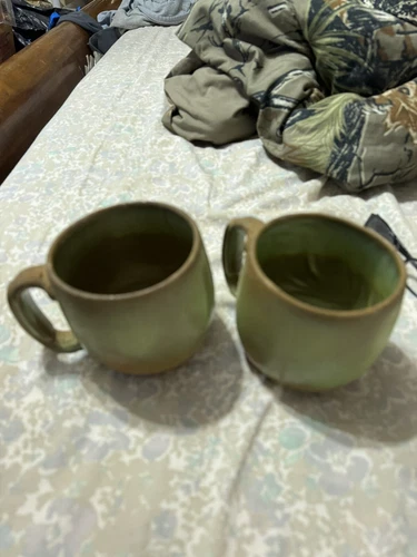 Vtg Frankoma Pottery 4 MPrairie Green Plainsman Coffee Mug Flat 2 Cups