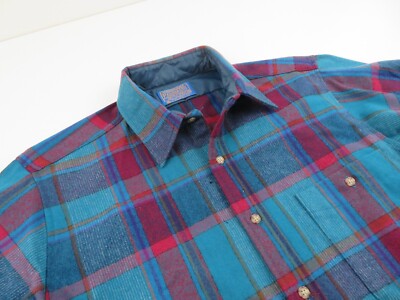 Vtg 70s Pendleton Wool Ombre Shadow Plaid Flannel Board Lodge