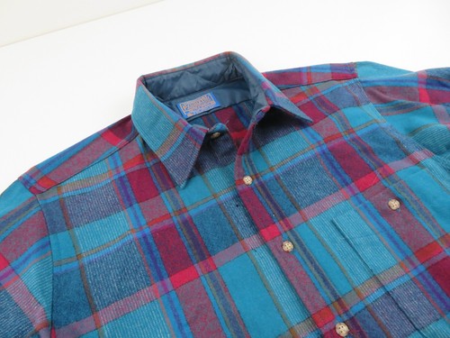 Vtg 70s Pendleton Wool Ombre Shadow Plaid Flannel Board Lodge Shirt Mens Medium - Picture 5 of 8